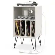 Giantex Storage Record Player Stand w/Charging Station Turnable Nightstand Storage Cabinet White