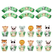 24Pcs Jungle Animals Cupcake Toppers and Wrappers - Kids Safari Theme Birthday Cake Decorations