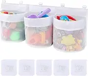 FayrVind Large Bath Toy Storage Organizer with 3 Compartment Openings 5 Strong Self Adhesive Hooks, Mesh Baby Bathtub Shower Toy Tidy Net Basket Holder Bags for Bathroom Bedroom