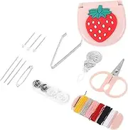Veemoon 1Set Mini Sewing Kit Portable Sewing Tools Organizer with Needle Storage Accessories for Quick Repairs and DIY Projects Strawberry Design