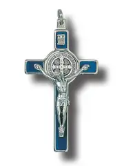 Blue St Benedict Wall Crucifix - 8cm Metal & Enamel