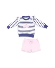 Angel Dear Girls' Bubble Whale French Terry Ruffled Trim Sweatshirt & Paperbag Shorts Set - Baby