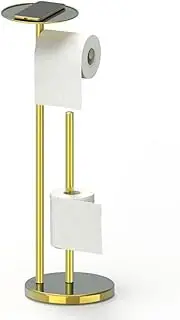 Toilet Paper Holder Stand, Toilet Paper Holder Stand for Bathroom Floor Standing Toilet Roll Dispenser, Stainless Steel Toilet Paper Stand with Top Storage Shelf for Cell Phones, Wipe, and More