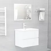 Bathroom Furniture Set White Engineered Wood,Modern Bathroom Vanity Set with Ceramic Basin, Storage Cabinet and Mirror Bathroom Furniture