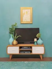 TV CONSOLE midcentury modern BROWN+WHITE living room FURNITURE 1/6 for BARBIE