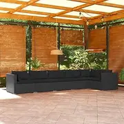 6 Piece Garden Lounge Set with Cushions Poly Rattan Black Patio Furniture Set | Modular Outdoor Chairs and Table for Porch, Balcony & Garden, Small Wicker Conversation Set for Clearance and Sale