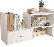 3 Tier Wood Desktop Bookshelf, Desk Organizer Rack, Multipurpose Bookcases, Adjustable Display Shelf Rack, Desktop Storage Shelf for Home Dorm Office Classroom (30-60 * 22 * 35 CM)