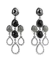 DAVID YURMAN ST. SILVER CHANDELIER DANGLING DIAMOND ONYX EARRINGS NEW 22E