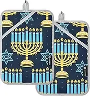 Oven Pot Holders Heat Resistant Happy Hanukkah Menorah Candles Blue Potholders with Pocket Oven Hot Pads for Kitchen Oven Mitts 2 Pack