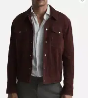 REISS MENS Jagger Suede Trucker Jacket - XXL (XL) - Sienna - NWT
