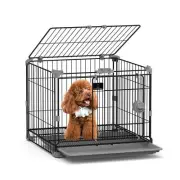 Dog Crate for Small Dogs Under 25lbs,24 inch Black Thick Metal Dog Kennel Ind...