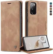 owlhold Mobile Phone Case for Samsung Galaxy S20 FE 5G/4G Case, Premium Leather Case, Soft Vintage Nubuck Leather, Foldable Stand, Flip Case, Card Slot, Stand Function, Protective Case for Samsung S20