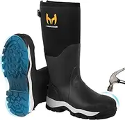 [Hunthor] Rubber Work Boots for Men with Steel Toe, 1100N Puncture-Proof Hunting Boots with 7mm Neoprene Waterproof and EVA Midsole, Adjustable Back Gusset, Ideal for Hunting, Work, and Farming Size