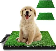 Provecta Dog Pet Potty Training Pad Portable and Reusable Potty Trainer Tray for Puppy Training Pee with Two Artificial Grass Mats for Indoor/Outdoor 63x50cm