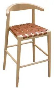 Elliot Oak Barstool with Genuine Leather Set of 2 - Natural