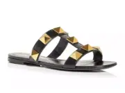 VALENTINO GARAVANI Womens Black Roman Toe Slip On Leather Slide Sandals Shoes 39