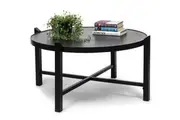 Modern Black Round Coffee Table with Copper Finish Engraved Top