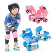 Kids Speed Quad Skating Roller Skates Shoes Adjustable 18-23cm 4 Wheels