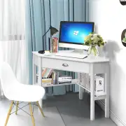 CostwayCorner Computer Desk with Drawer &amp;amp; Shelves for Office-White