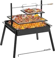 Fire Pit with 2 Grills, Fire Pits & Outdoor Fireplaces, Outdoor Fire Pit with Turkey Roast Fork, Fire Pits for Outside, Campfire Grill for Camping, Patio, Bonfire, Party and Picnic