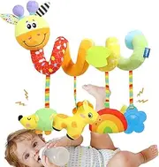 Giraffe Car Seat Toy - Plush Giraffe Squeaky Carseat Stroller Toys,Sensory Activity, Portable Interactive Game for Ages 0-1 Kids
