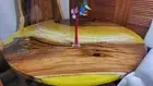 Round Yellow Epoxy Table Top – Walnut Wood Resin Coffee Table for Living Room