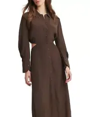 COUNTRY ROAD Beautiful Chocolate Midi Shirt Dress Side 16 RRP $249