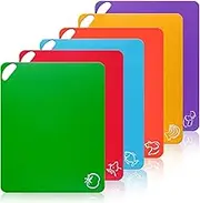 Ling-Luo Extra Thick Flexible Plastic Cutting Board Mats Non-Skid, Cutting Boards for Kitchen, Chopping Board Set, Colored Mats with Food Icons & Easy-Grip Handles (Set of 6, 15"x11.8")