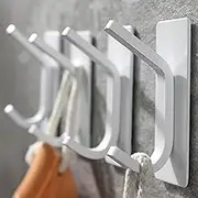 Taozun Adhesive Hooks - White Wall Hooks, Stainless Steel Towel Hangers/Holders Stick on Bathroom and Kitchen, 4 Packs