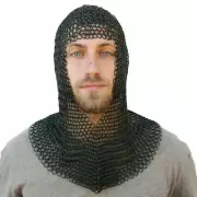 9mm Chainmail Coif V Shape Chain Mail Hood Chain Mail Armor Butted Blackened