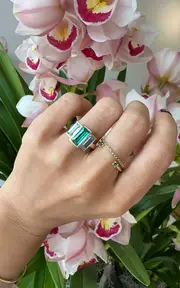 [Yi Collection] 18K Yellow Gold Emerald, Aquamarine Ring