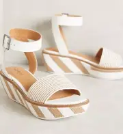 Anthropologie Sandals 9.5 KELSI DAGGER KDB Striped Raffia Wedge Platform NIB
