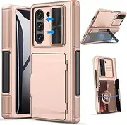 [GBEE] for Samsung Galaxy Z Fold 5 Case with Stand & Card Holder, Built-in Slide Camera Protective Cover & Screen Protector & Hinge Protection, Sturdy Kickstand Wallet Phone Case for Z Fold 5, Rose Gold