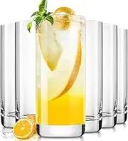 LUNA & MANTHA Highball Glasses Set of 6, 13oz Drinking Glasses Lead-Free Crystal Tall Water Glasses for Mojito, Tom Collins, Iced Tea, Gin & Tonics, Bar Glassesware, Beer Glasses Cups