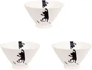 J-Kitchens Workshop Sho~ Set of 3 Cat Anti-Family Rice Bowl, Black, Hasami Yaki, Made in Japan