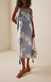 [Bottega Veneta] Draped Silk-Cotton Midi Dress