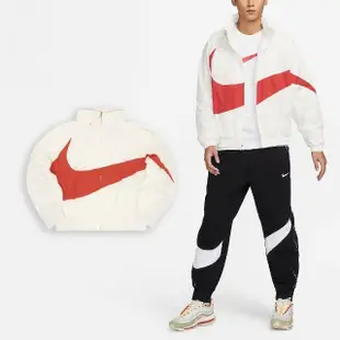 【NIKE 耐吉】外套 Swoosh Jacket 男款 米白 紅 防潑水 寬鬆 大勾勾 可收連帽 風衣 夾克(FB7878-133)