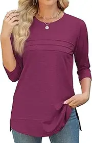 [JomeDesign] Womens Tunic Tops 3/4 Sleeve Shirts Loose Casual Blouses Side Split Summer Tees, Red, XX-Large