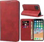 Cavor for iPhone 11 Pro Max Case,Cowhide Pattern Leather Case Magnetic Wallet Cover with Card Slots(6.5") -Wine Red