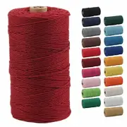 Macrame Cord, 2mm x 220 Yards (About 200m) Colored Macrame Rope, 100% Wine Red