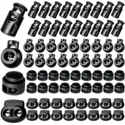 160 Pcs Plastic Cord Locks, Single Double Hole Spring Stop Toggle Stoppers fo...
