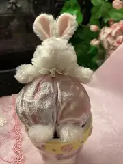 New 5” Pink Stuffed Easter Rabbit Bunny Sitting On A Tiny Flower Pot. So Cute!!!