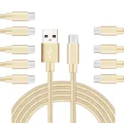 Catzon 1M 2M 3M 10Packs Micro USB Cable Nylon Braided Phone Cable Fast Charger Cable USB Cord -Gold