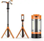 Rechargeable 10000mAh Camping Light with Stand 6.5 ft Max Height, Cordless Work Light+3 LED Lamp Heads,with SOS Light, 2200 Lumens Dimmable Magnetic Emergency Flashlight with Detachable Tripod,