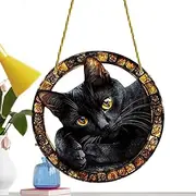 Animal Sun Catcher for Car | Vivid Eyes Black Cat Window Rainbow Art Ornament - Round Vivid Eyes Animal Sign Ornament Garden Courtyards Balconies
