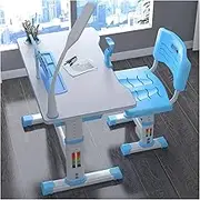 Height Adjustable Kids Desk and Chair Set, Writing Table with Storage Drawers ＆ Reading Stand ＆ Orthotics ＆ Lamp, Blue Chair