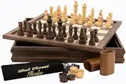 Dal Rossi - Walnut Chess Checkers & Backgammon Set - 35 cm