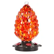 Pine Cone Shaped Hand Blown Glass Hummingbird Feeder for Outdoors Hanging, Ru...