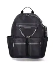 Steve Madden NYC Women's Nylon Backpack Black With Chains Wallet pouch New Nwt