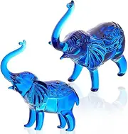 [AHANDMAKER] 2 pcs Crystal Elephant Figurine Glass Elephant Animal Figurines Ornaments Collectible Figurines Tabletop Decoration Elephant Sculpture for Home Office, Blue
